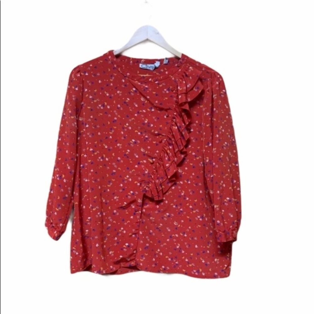 Vintage The Chaus Floral Ruffle Blouse Top